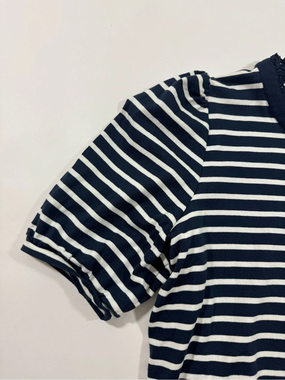 Boden Puff Sleeve Henley Top Preppy Nautical Stripe